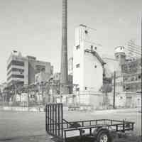 Digital image of B+W photo of former Maxwell House Coffee plant exterior, looking northwest from Pilot Plant, Hoboken, 2003.