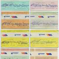 Tickets, transportation, 8: NJ Transit, monthly commutation ticket between Hoboken & Ridgewood; March-Apr.; June-July; Aug.-Sept.; Oct.-Nov. 1987.