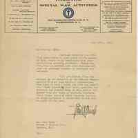 TLS from Edward Arnold, National Catholic War Council to John Ryan, Hoboken, Feb. 16, 1920, re monies related to Admiral Benson Service Club.