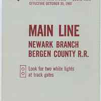 Timetable: Erie Lackawanna R.R., Suburban Time Tables, Main Line, Newark Branch, Bergen County R.R., eff. Oct. 30, 1960.