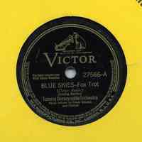 Record, Sinatra: Blue Skies. Tommy Dorsey & his Orchestra. Vocal refrain by Frank Sinatra & Chorus. Victor 27566-A. (1941.)