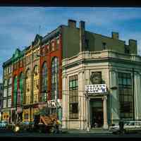          Color slide of eye-level view of façade of the Up-Town Bank of Hoboken Trust Company building at 1400 Washington occupied by Hudson United Bank on the NW corner of Washington & 14th and row houses along 14th picture number 1
   