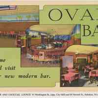 Postcard: Oval Bar and Lounge, 91 Washington St. and 64 Newark Street, Hoboken, no date, circa 1934-1940.