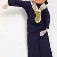 Souvenir doll: Holland America Line Cruises sailor with printed hat band. No date, probably 1950s-1960s.