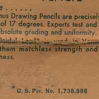          Matchbook, oversize: Venus Drawing Pencils. American Pencil Co., Hoboken, N.J. N.d, ca. 1941. picture number 3
   