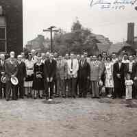 Digital image of b+w photo of group at ground breaking for Kidde building on Stevens campus, Hoboken, October, 1947.