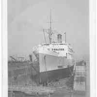 B+W photo of the S.S. Columbia in dry dock, Hoboken, no date, ca 1940.