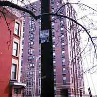 Five digital images: Poles in four Hoboken locations with Burczy posters, Hoboken, 1994-2003.