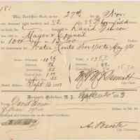 Two certificates of sale for 88 Bloomfield St. (old number system) to Mayor & City Council, Nov. 27, 1882 for assessment of unpaid water rents. Redeemed 1883.