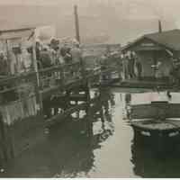 B+W candid photo of "On the Waterfront" filming in Hoboken on the piers, Hoboken, no date, ca. late 1953-early 1954.