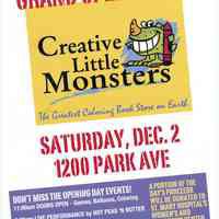 Handbill: Grand Opening. Creative Little Monsters. Hoboken, December 2, [2006].