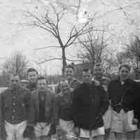 B+W photo of a Hoboken Football (soccer) Club team with coaches. (Hoboken?), Feb. 1950.