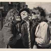 B+W photo of Terry Gastelu, Isidro Gastelu, Linda Kruess, 4th & Washington Sts., Hoboken, n.d, ca. 1983-1988.