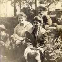 Digital image of photo of two women and three men in a park or woods, no place, no date, circa 1905-1915.