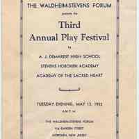 Program: Third Annual Play Festival, The Waldheim-Stevens Forum, 916 Garden St., Hoboken, May 13, 1952.