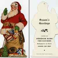 Christmas ornament card from Hoboken Bank for Savings, Washington, corner of 1stSt., n.d., ca. 1945-1955.