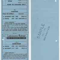 Ticket sample: Lackawanna Railroad; Hoboken Combination Ticket; H-OWLC O.W. Coach. 1961.