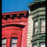          Color slide of detail view of cornices, bay windows, and quoins at 1212 and 1214 Washington between 12th and 13th picture number 1
   