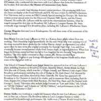 Two-page document of speakers for "The Simple Dialogue of My People," Louis LaRusso event, HHM, Jan. 29, 2006.
