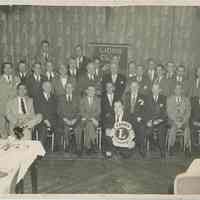 B+W group photo of men at a Lions Club meeting, Hoboken?, no date, ca. 1950.