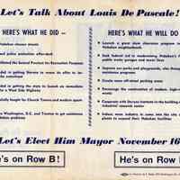 Digital image of political brochure for mayoral candidate Louis DePascale, Hoboken, [1965].