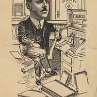 Caricature of William W. Young, [Hoboken, n.d., ca. 1907-1916]. From album, "Just for Fun"; archives catalogue 2005.018.0001.