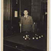 Photos, 2, of Ralph Riccio at his pool hall, 634 Grand St., Hoboken, n.d., ca. late 1930s-early 1940s.