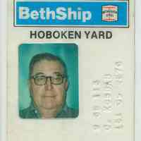 Employee identification badge of Charles (Charlie) H. Kosbab from the BethShip, Hoboken Yard, no date, ca. 1975-80.