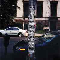 Digital image: Light pole on south side of Newark St. between Washington and Bloomfield Streets with Burczy posters, Hoboken, [2001].