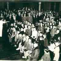 Color copy photo of a B&W photo of an assembly in a school auditorium, Hoboken, no date, ca. 1945-1950.