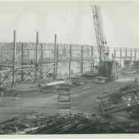          B+W photo of the reconstruction and extension of Pier 15 at the Bethlehem Steel Shipyard, Hoboken Division, Dec. 31, 1957. picture number 1
   