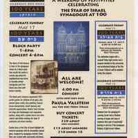 Flier: United Synagogue of Hoboken. Celebrate Our Home. 100 Years. May 15-17, 2015 (5775).