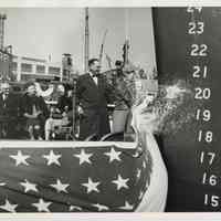          B+W photo of a Mrs. Walter Rice christening the S.S. Walter Rice in Todd Shipyards, Hoboken, Feb. 23, year not known. picture number 1
   