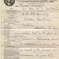 ALS from Mrs. John D. Townsend of New York City to Mayor & Hoboken City Council, May 1904, re a requesting they consider enacting an ordinance for curfew of children.