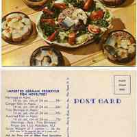 Postcard: Imported German Preserved Fish Novelties! Importers & Wholesale Distributors C. & J. Willenborg, Inc., 1126 Hudson St., Hoboken, N.J. N.d., ca. 1951-1961.