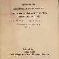 Electricians Handbook. Sponsored by Electrical Department, Todd Shipyards Corp., Hoboken Division. N.d., ca. 1942-1945.