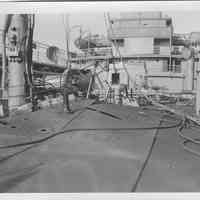 B+W photo of deck damage to an unknown ship, Hoboken, no date, ca. 1940.