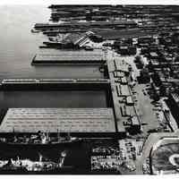 B+W aerial photo of Hoboken southern waterfront, n.d., ca. 1956-1958.