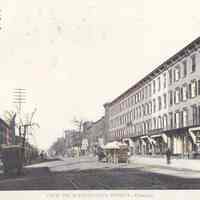 Hand-colored copy of photo view looking north on Washington Street from Fifth Street, Hoboken, circa 1892.