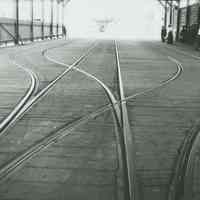 B+W photo of Public Service Railway 14th St. Ferry Terminal switches and frogs looking west, Hoboken, May 27, 1914.