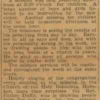 Newspaper clipping from album of article "Mission at Trinity Attracts Many Men" from unidentified newspaper, no date, 1914-16.