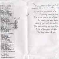 Wedding congradulations card to Rose Marie Urspruch Carney from fellow employees at the Keuffel & Esser Co., Hoboken, 1956.