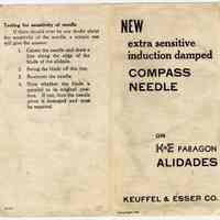 Product sheet: "New extra sensitive induction damped Compass Needle on K&E Paragon Alidades." Copyright 1951. This copy issued 1959.
