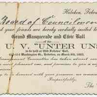 Invitation: To Board of Councilmen from K.U.V. "Unter Uns" for Grand Masquerade & Civic Ball, Odd Fellows