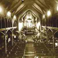 B+W photo of the interior of Trinity Episcopal Church at the northwest corner of 7th & Washington Sts., Easter, ca. 1900.