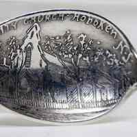 Spoon, sterling silver souvenir, depicting Trinity Church, Hoboken,ca. 1890-1900.