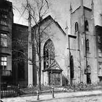 B+W photo of Dutch Reform Church exterior, Hudson St. between 5th & 6th Sts., after a fire, February 22, 1891