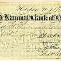 Check of Hoboken Water Commissioners payable to the Hackensack Water Company Reorganized for $6500.00 drawn on the Second National Bank of Hoboken, May 28, 1895.