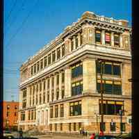          Color slide of eye-level view of the A.J. Demarest Junior High (Hoboken Middle School) façade at 158 4th on the NE corner with Garden picture number 1
   