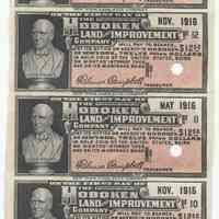 Digital image: block of coupons numbered 9-14 from a Hoboken Land and Improvement Company mortage bond.